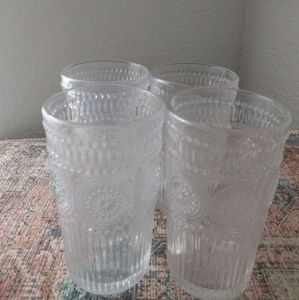 Pioneer Woman Adeline 16-Ounce Embossed Glass Tumblers